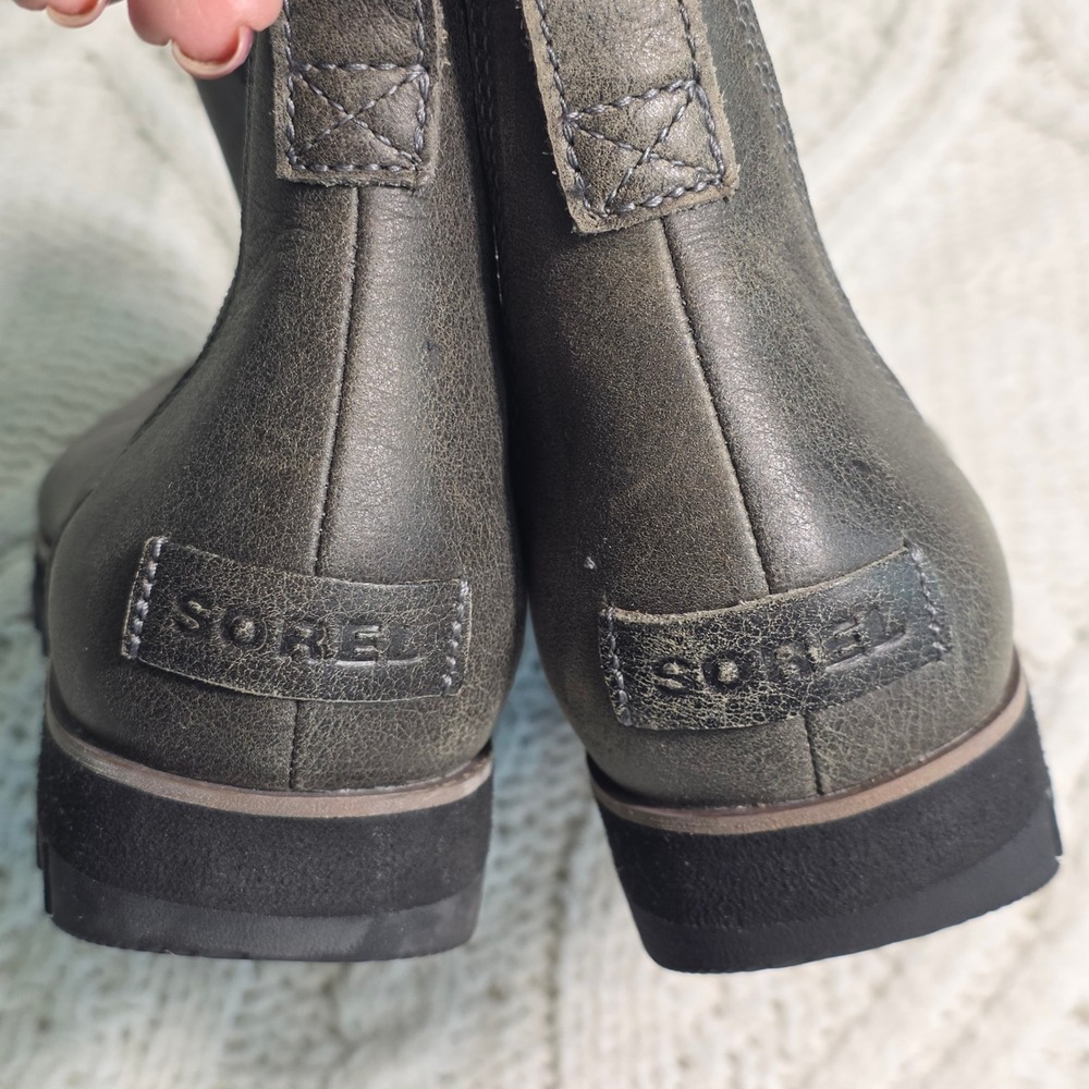 Sorel Harlow Chelsea Boots Gray Leather Waterproof Ankle Booties Womens 7.5 - Picture 4 of 6